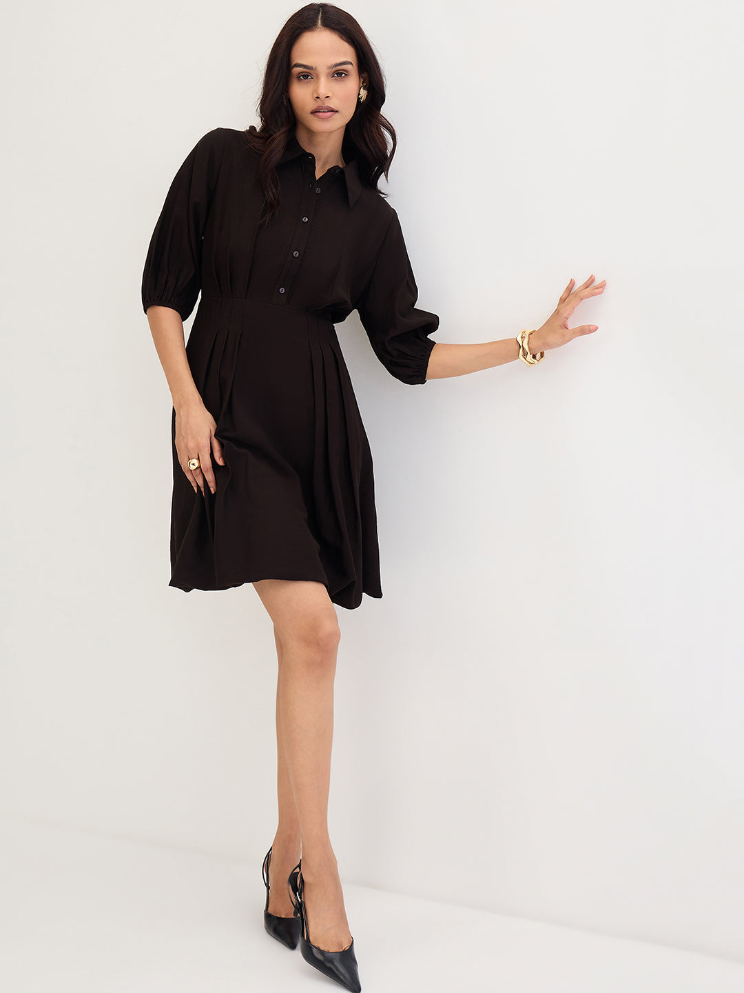 Black Bubble Hem Knee Length Dress