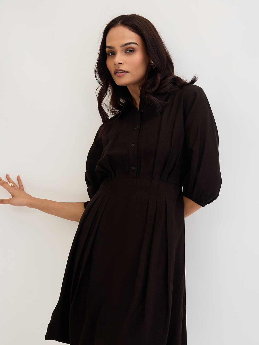 Black Bubble Hem Knee Length Dress