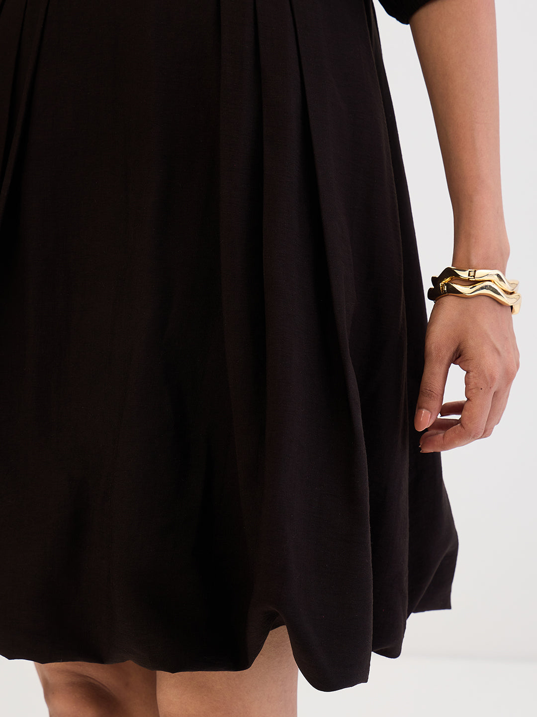 Black Bubble Hem Knee Length Dress