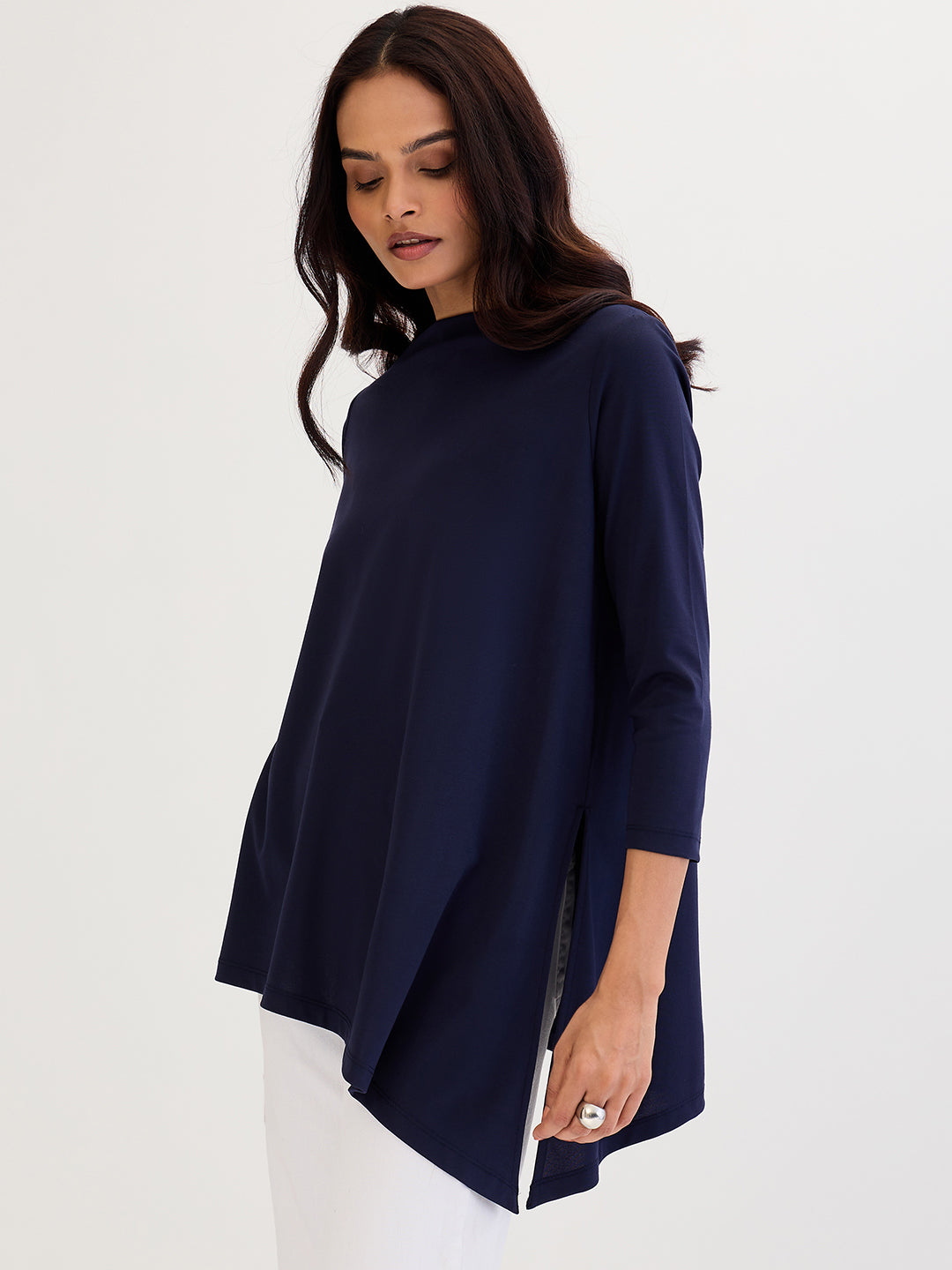 Navy Asymmetric Hem Top