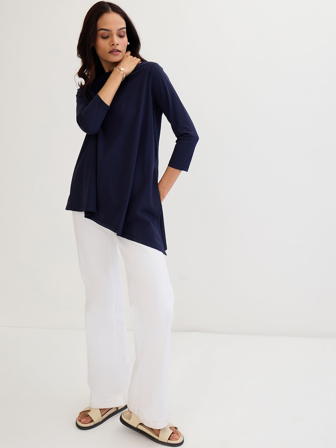 Navy Asymmetric Hem Top
