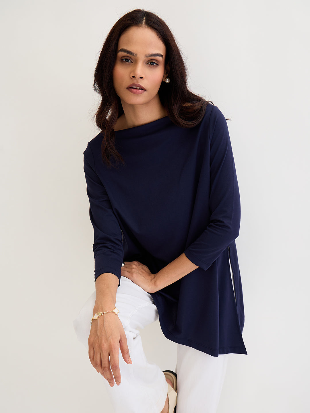 Navy Asymmetric Hem Top