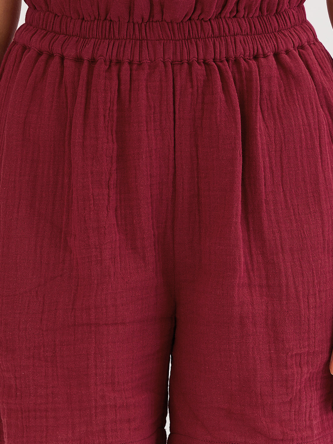 Cotton Gauze Cranberry Short Co-Ord Set