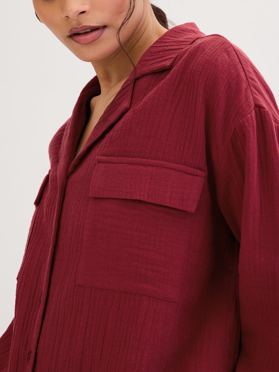Cotton Gauze Cranberry Short Co-Ord Set