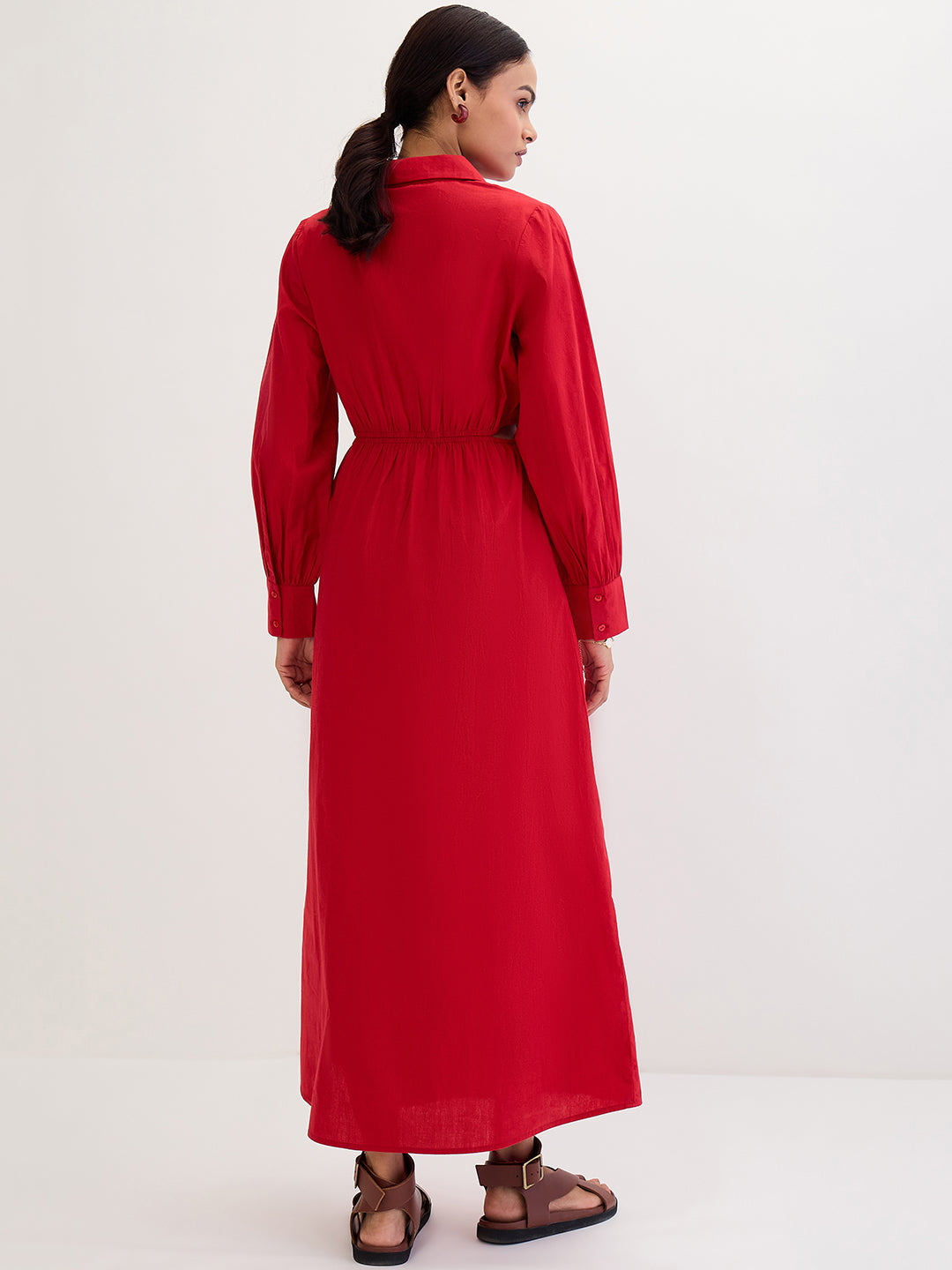 Red Poplin Cut Out Maxi Dress