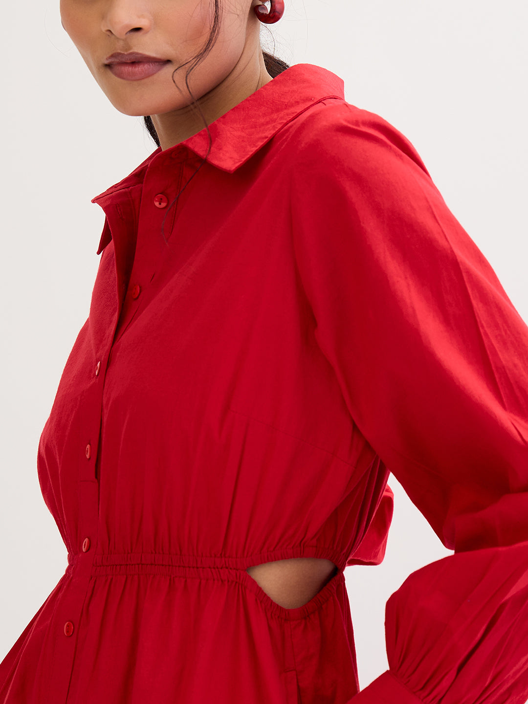Red Poplin Cut Out Maxi Dress