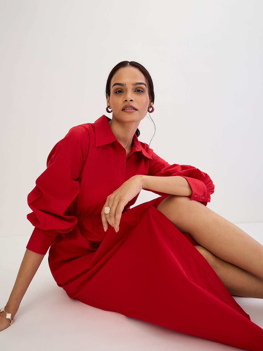 Red Poplin Cut Out Maxi Dress