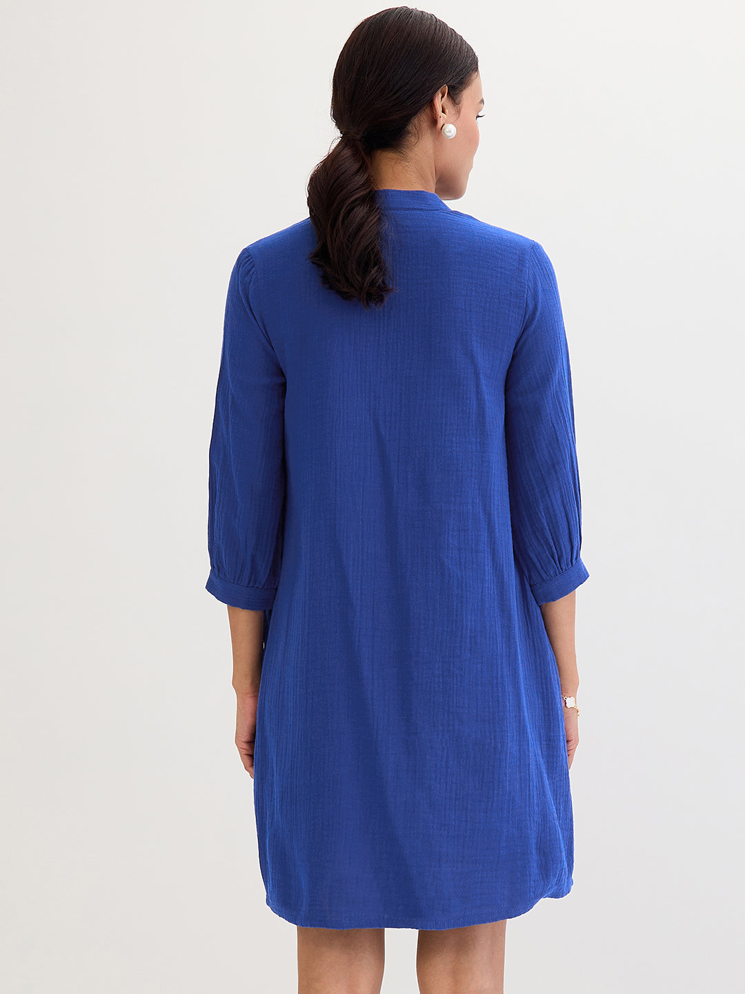 Cotton Gauze Royal Blue Sheath Knee Length Dress
