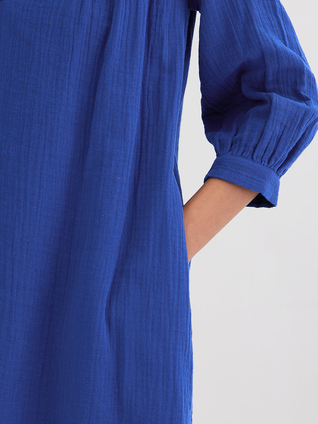 Cotton Gauze Royal Blue Sheath Knee Length Dress