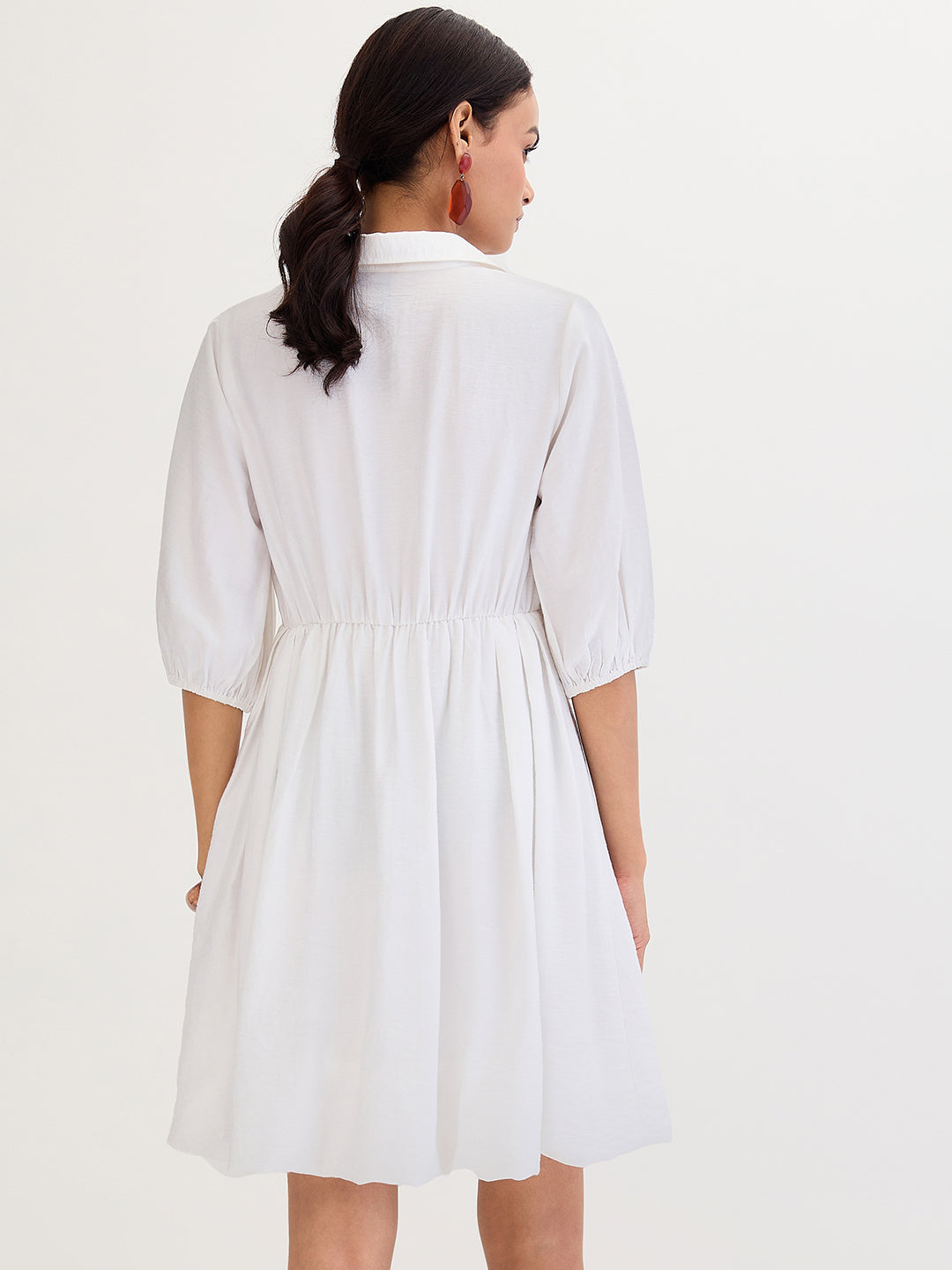 White Bubble Hem Knee Length Dress