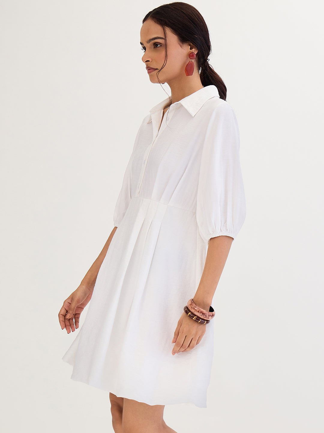 White Bubble Hem Knee Length Dress
