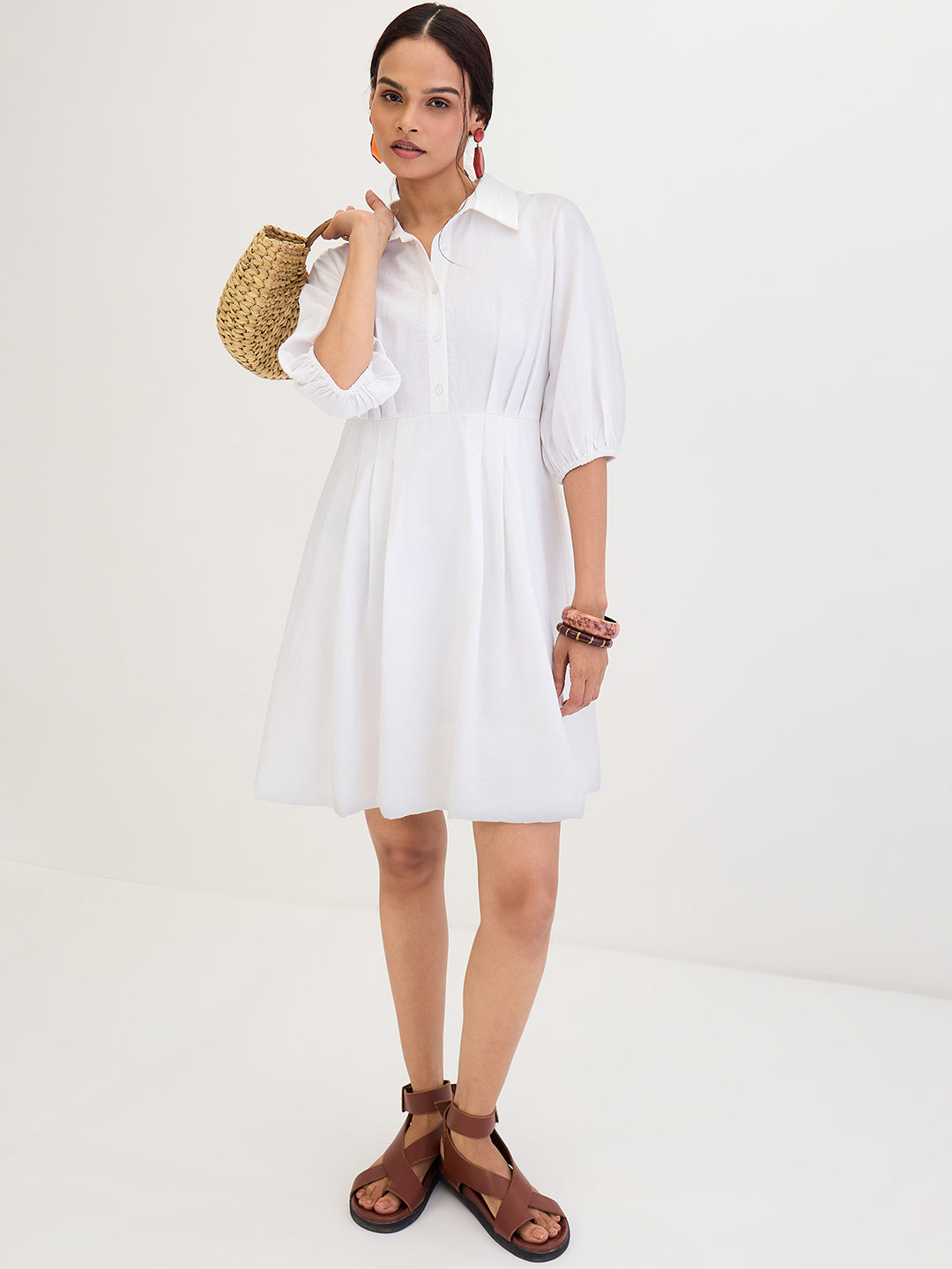 White Bubble Hem Knee Length Dress