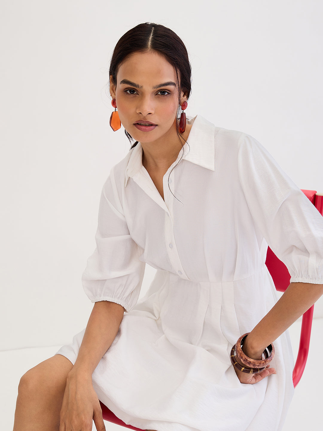White Bubble Hem Knee Length Dress