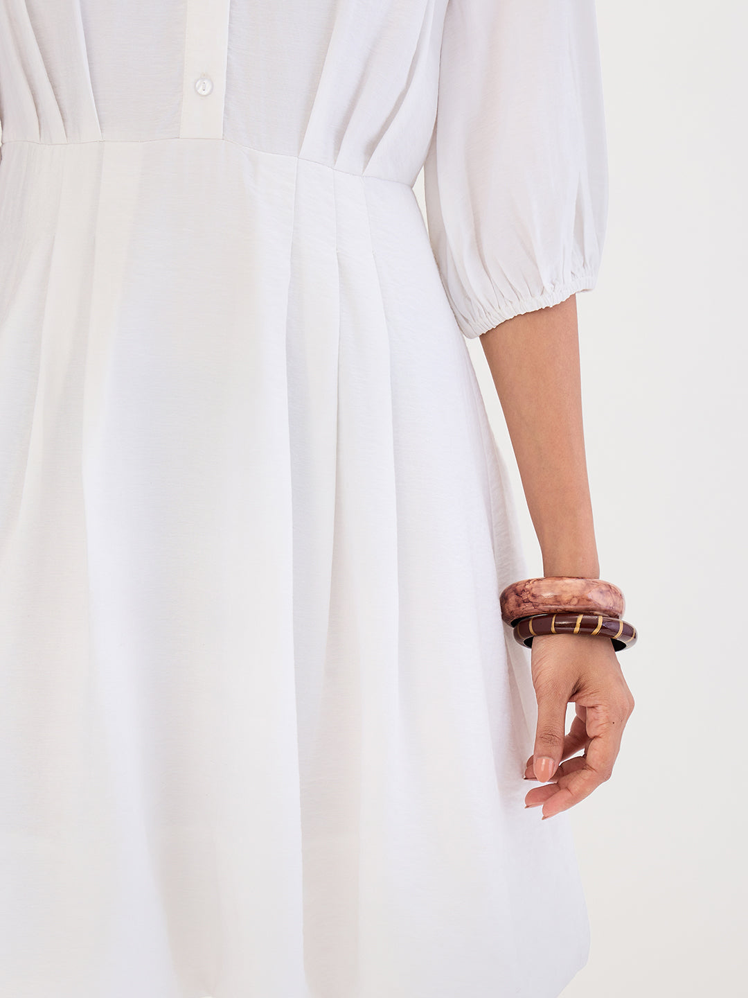 White Bubble Hem Knee Length Dress