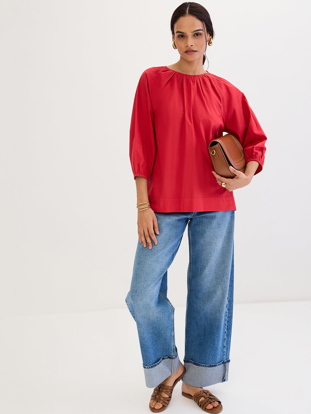 Red Poplin Back Tie-Up Top