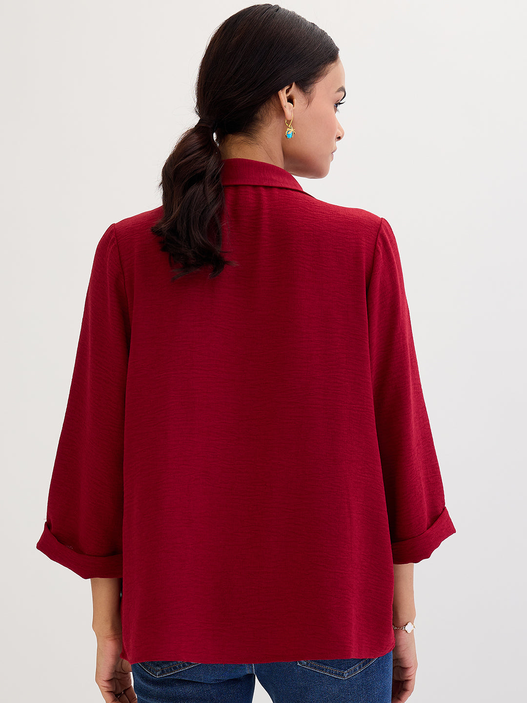 Maroon Gathered Waist Shirt