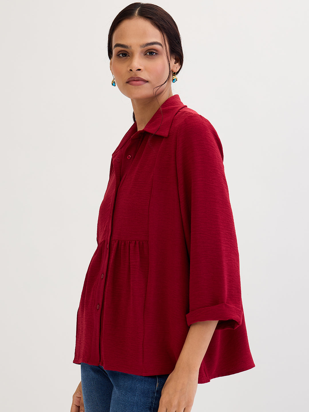Maroon Gathered Waist Shirt