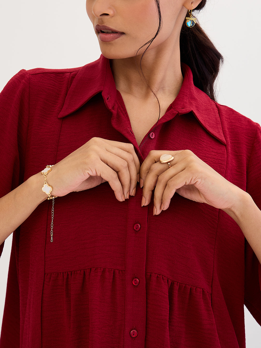 Maroon Gathered Waist Shirt