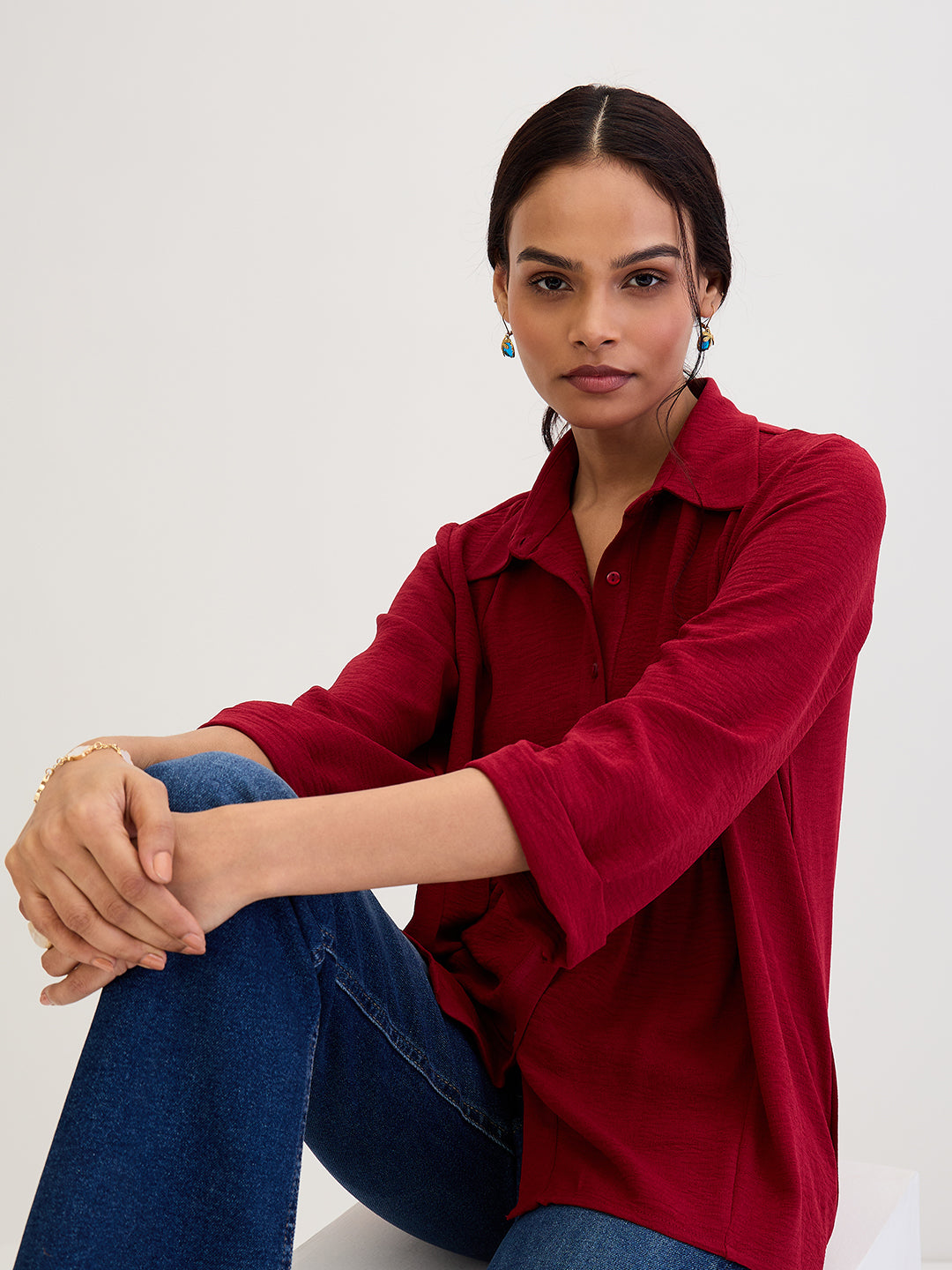Maroon Gathered Waist Shirt