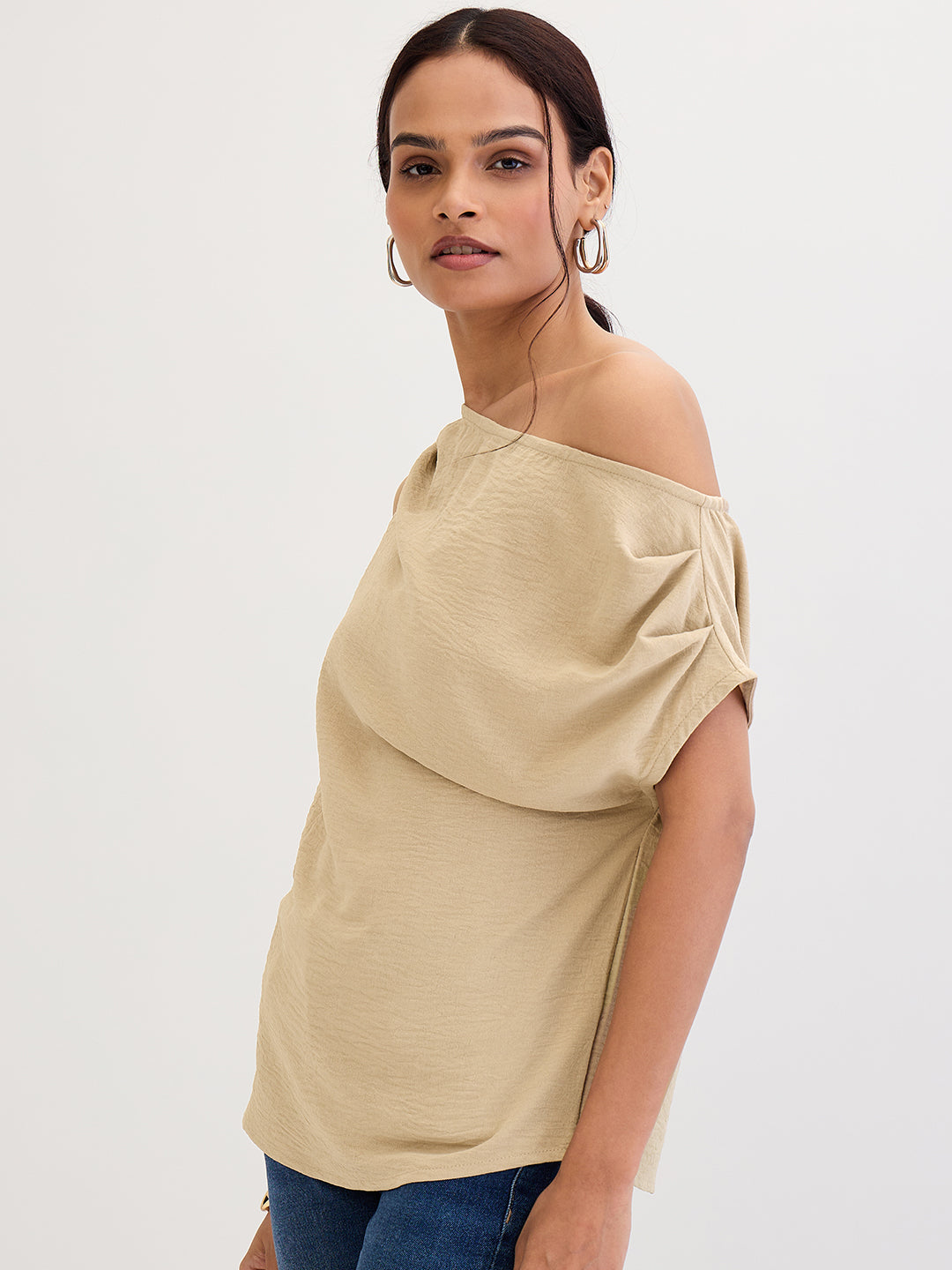 Beige Off Shoulder Top