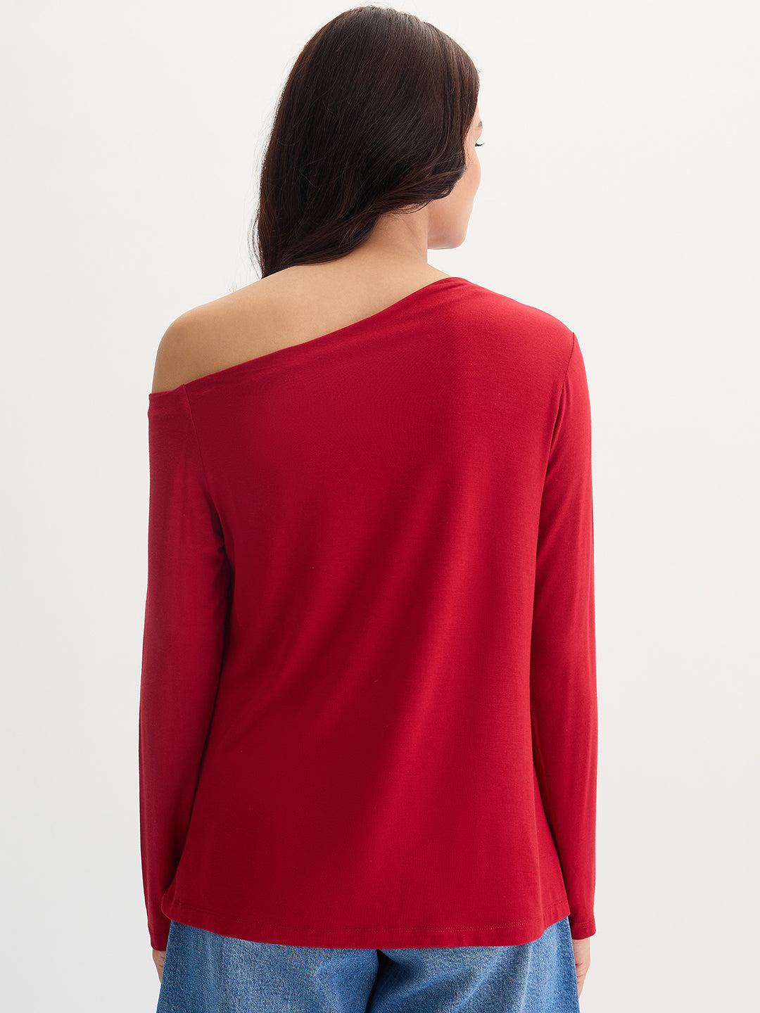 Bamboo Deep Red Knit One Shoulder Top