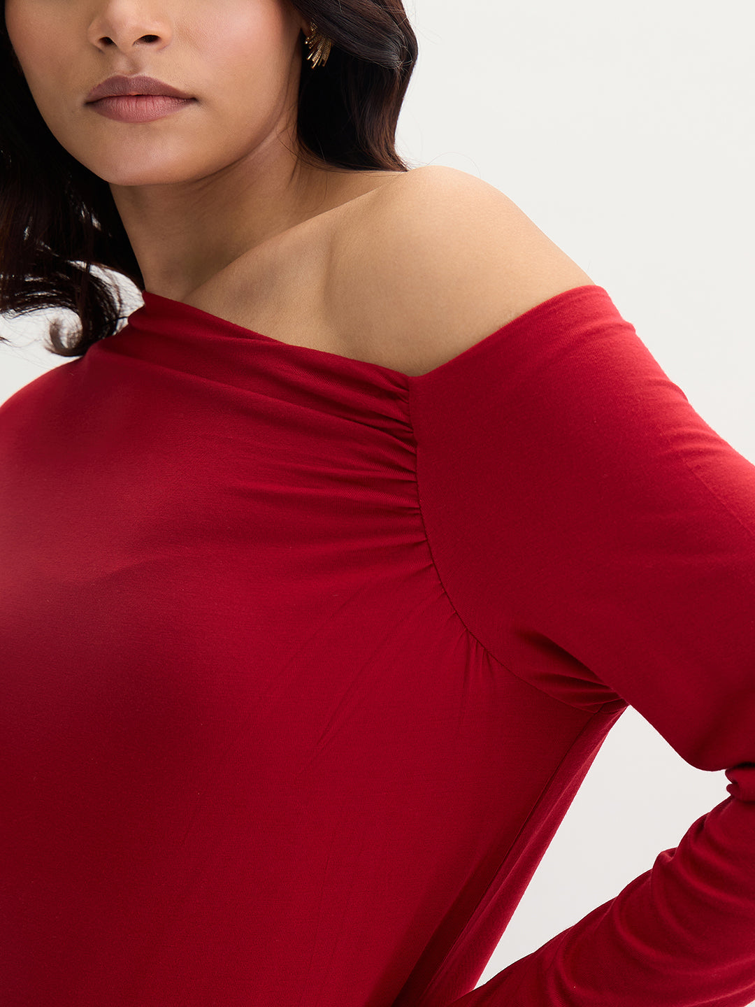Bamboo Deep Red Knit One Shoulder Top