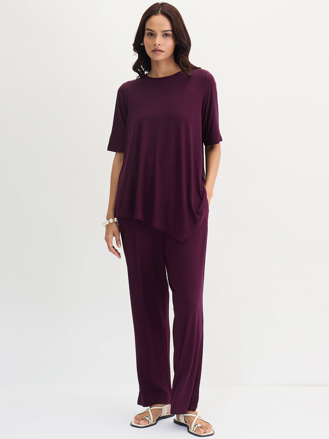 Bamboo Wine Knit Asymmetrical Co-Ord
