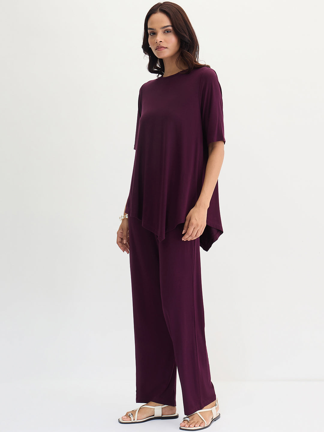 Bamboo Wine Knit Asymmetrical Co-Ord