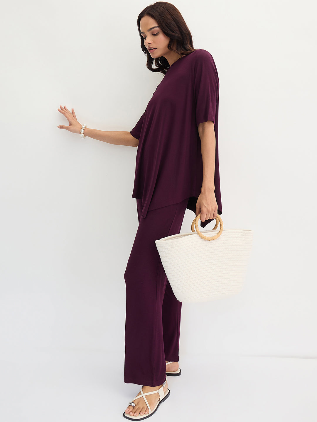Bamboo Wine Knit Asymmetrical Co-Ord