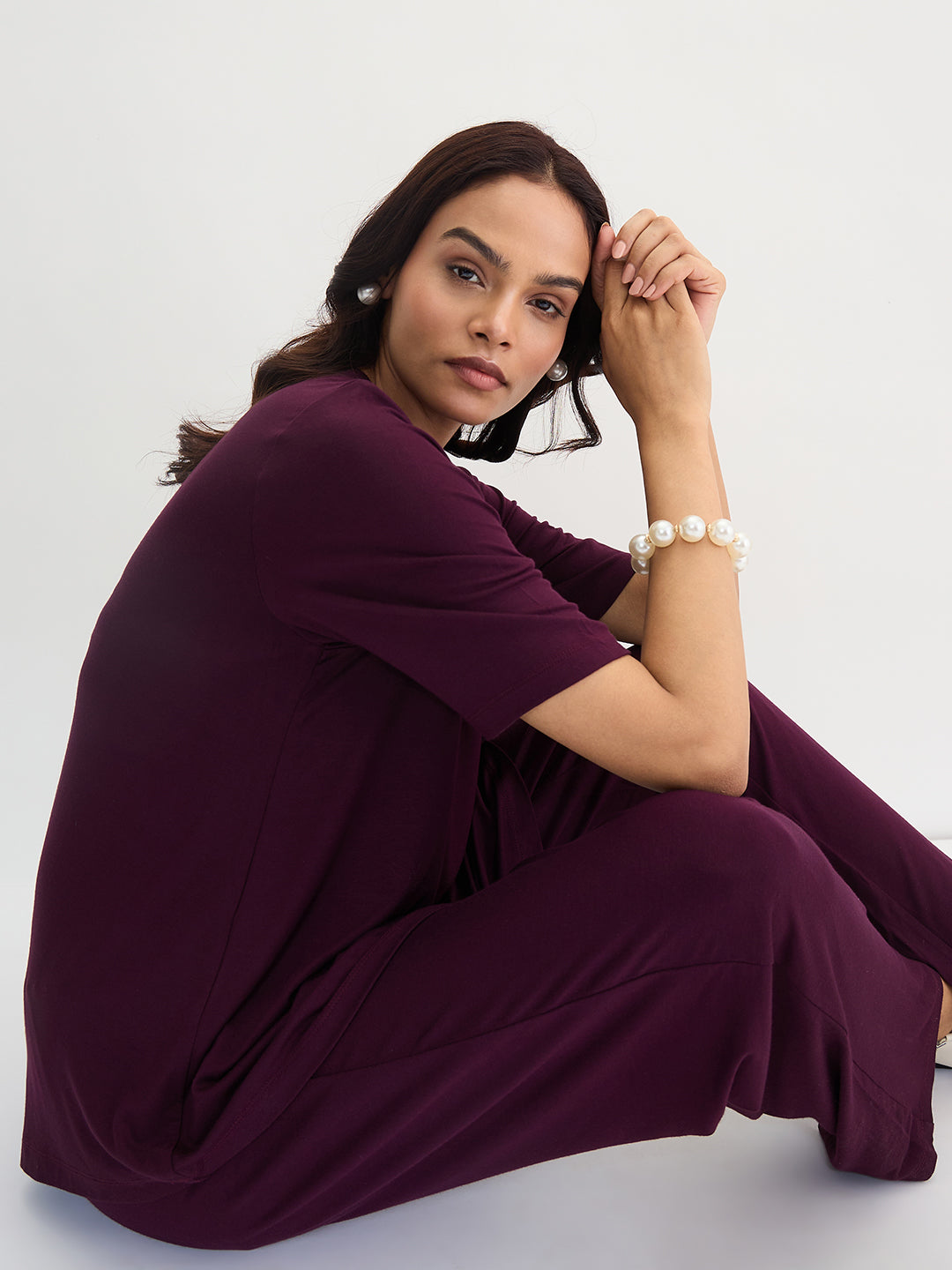 Bamboo Wine Knit Asymmetrical Co-Ord