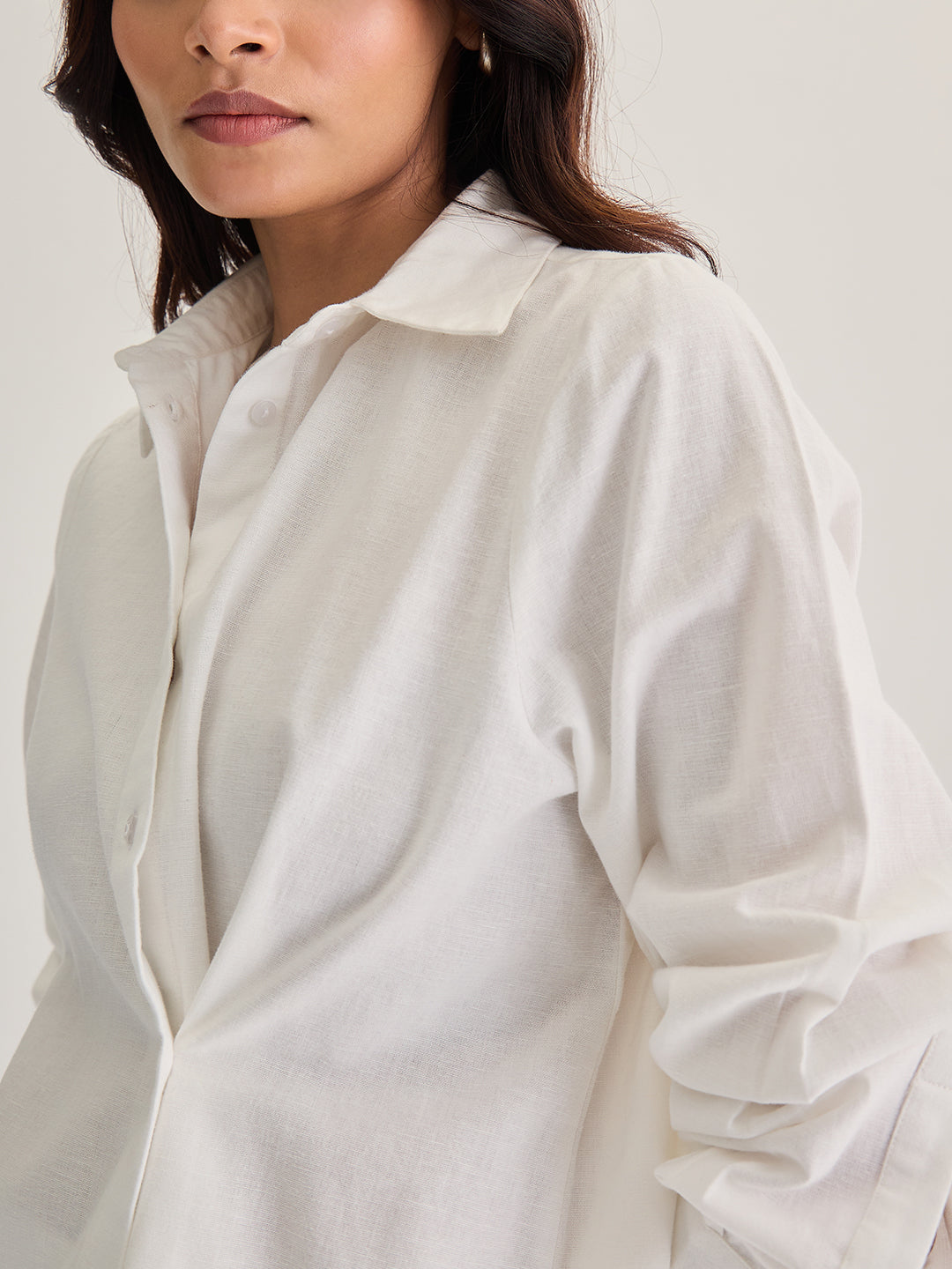 White Cotton Linen Multiple Closure Shirt