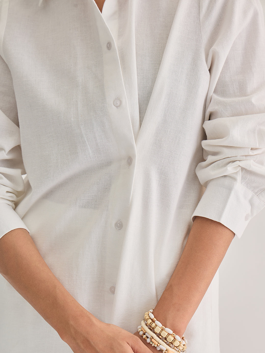 White Cotton Linen Multiple Closure Shirt