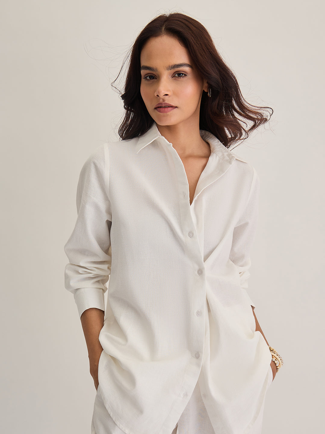 White Cotton Linen Multiple Closure Shirt