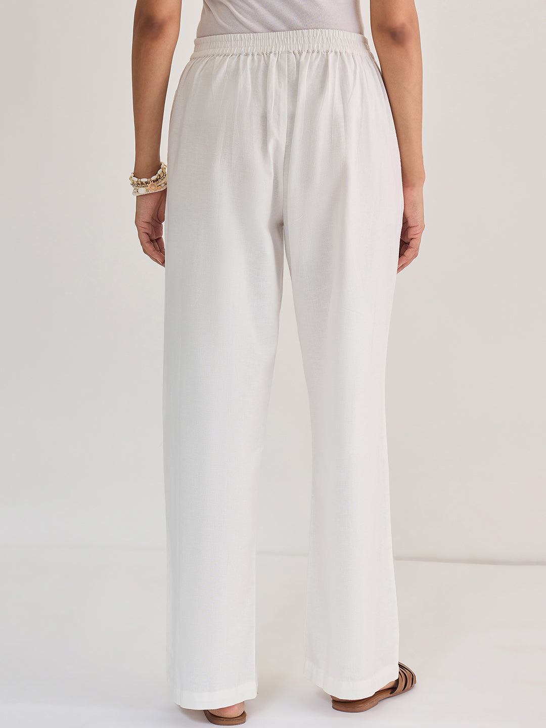 White Cotton Linen Straight Pants
