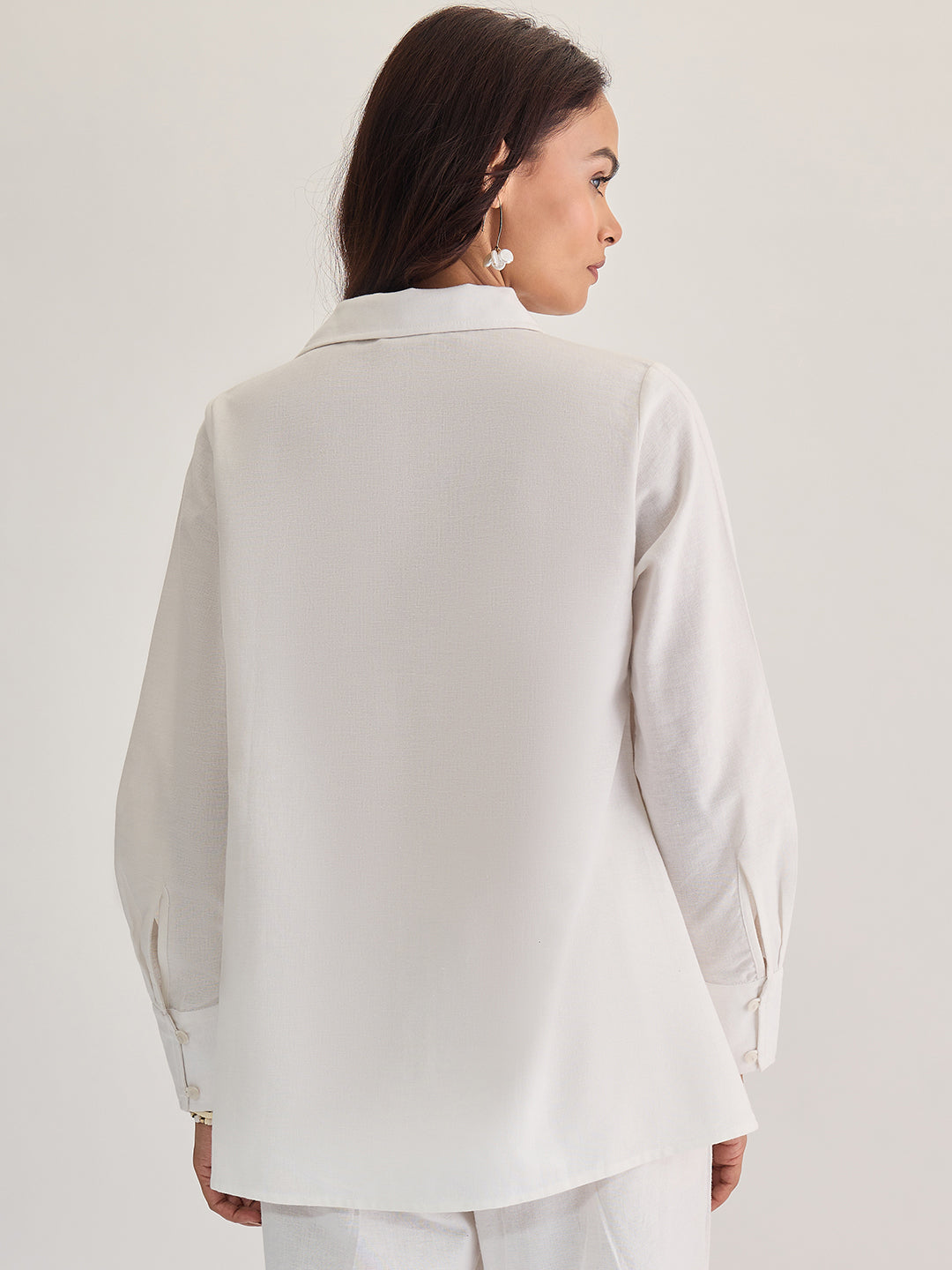 White Cotton Linen Pleat Detail Tunic