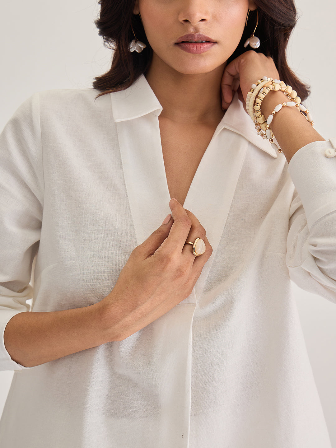 White Cotton Linen Pleat Detail Tunic