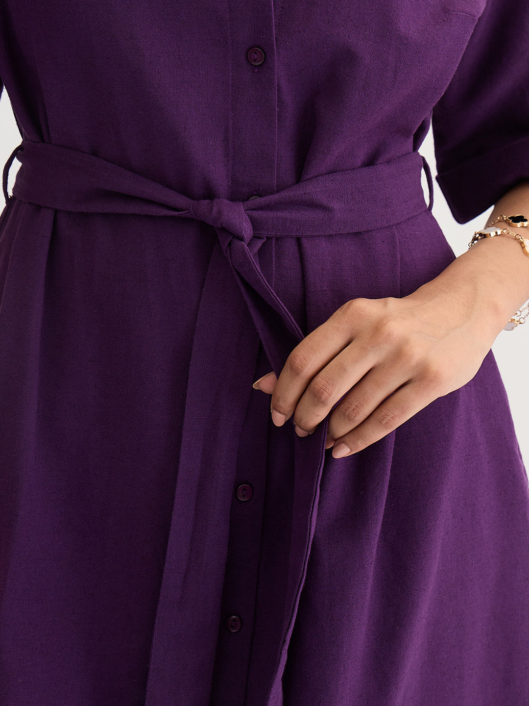 Deep Purple Cotton Linen Maxi Shirt Dress