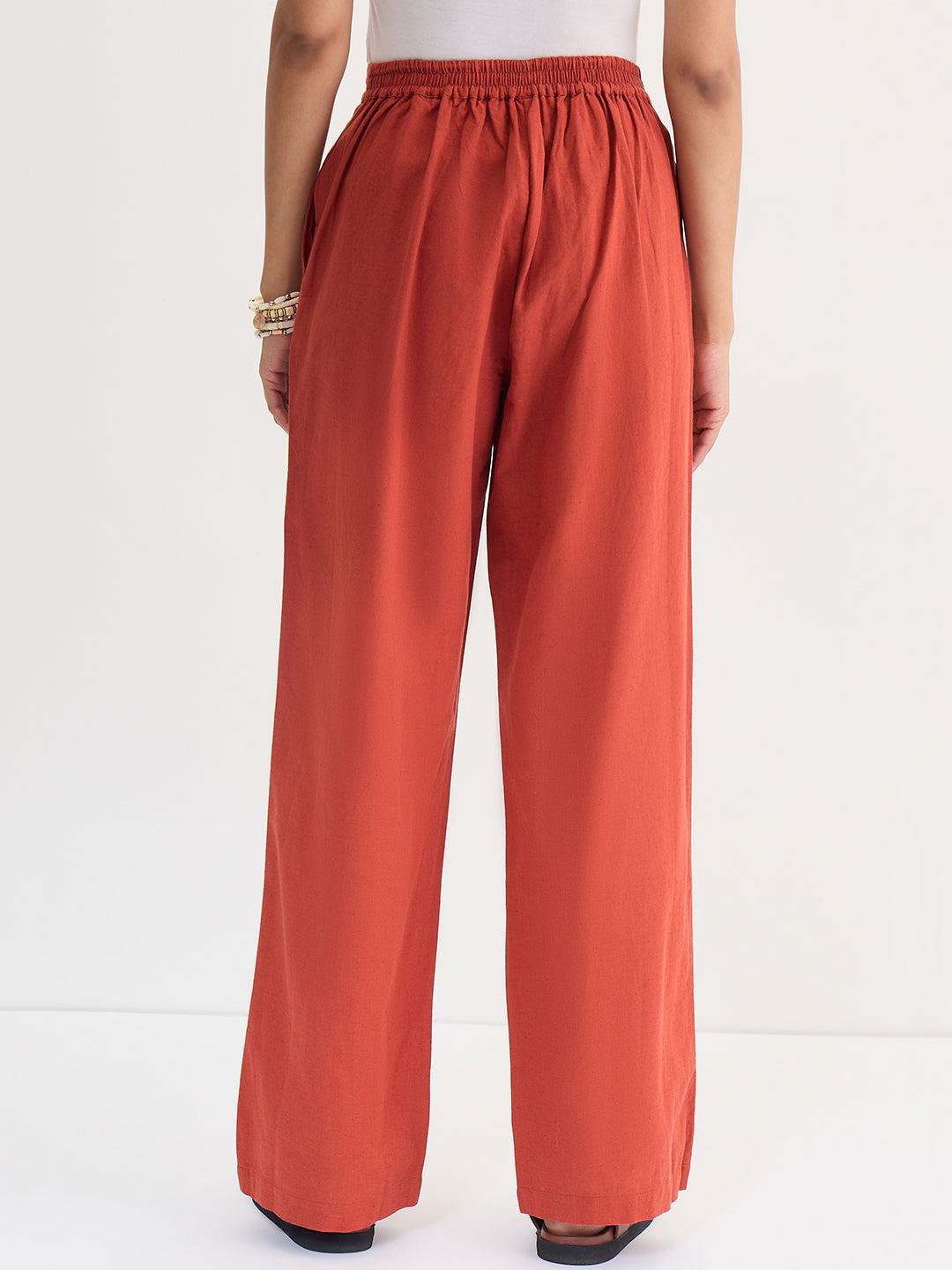 Rust Cotton Linen Straight Pants