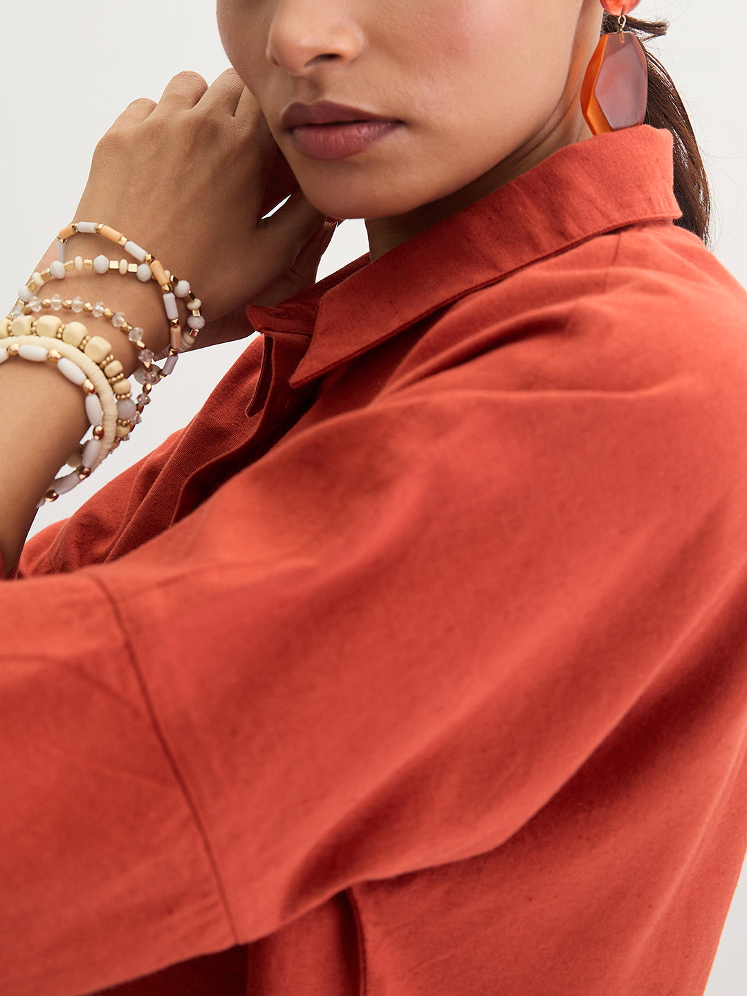 Rust Cotton Linen Button Detail Tunic