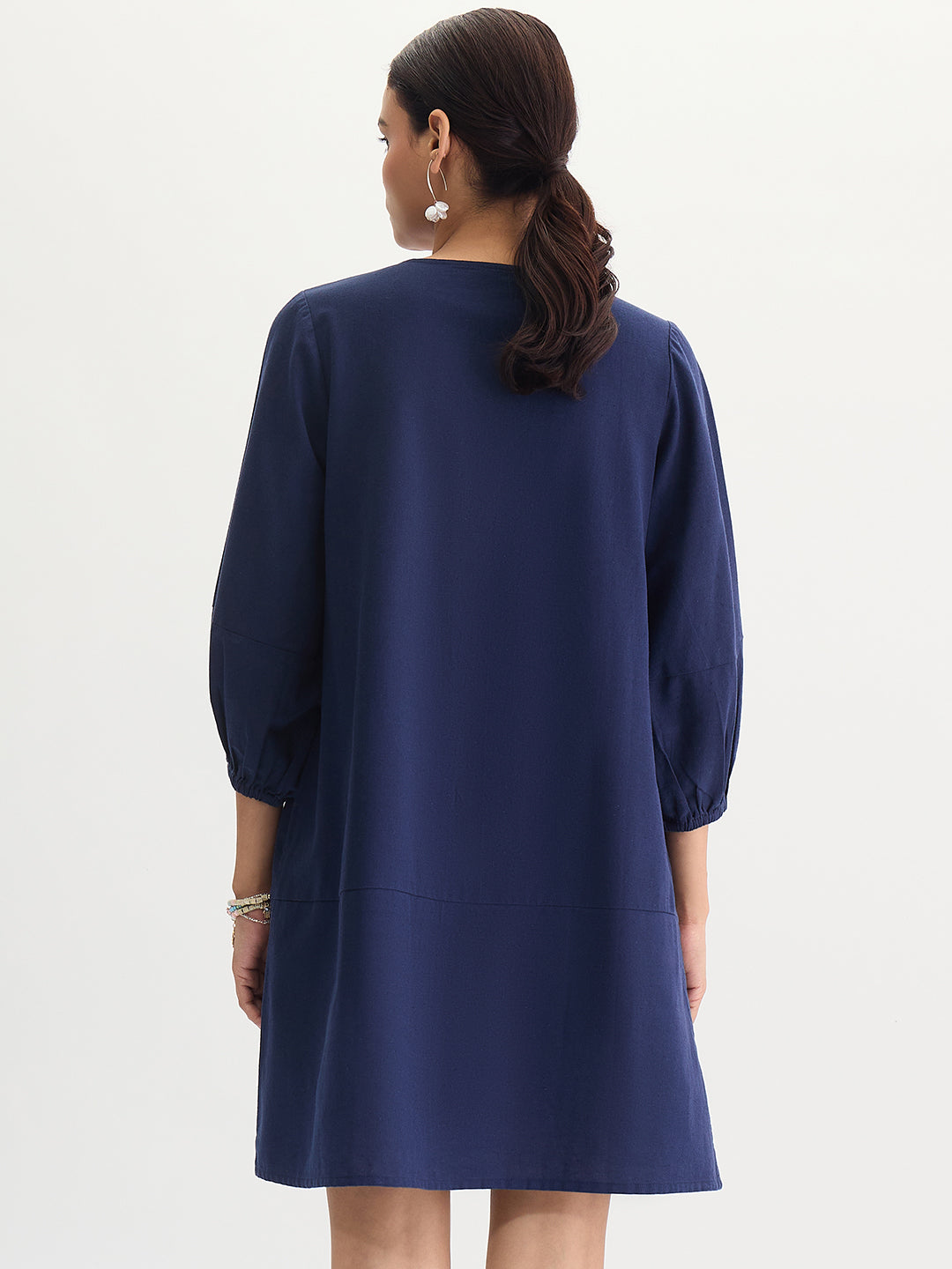 Navy Blue Cotton Linen Mini Dress