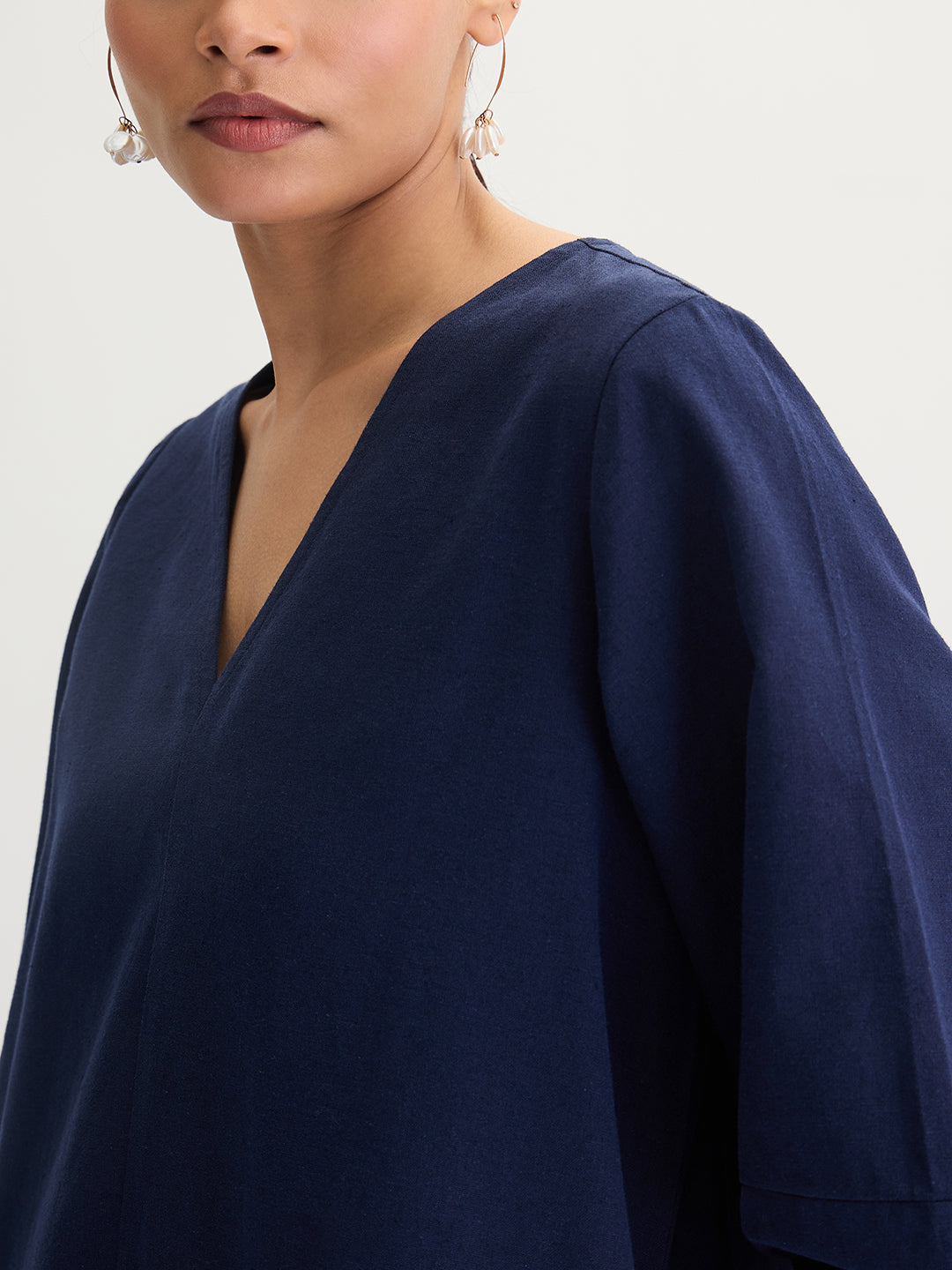 Navy Blue Cotton Linen Mini Dress