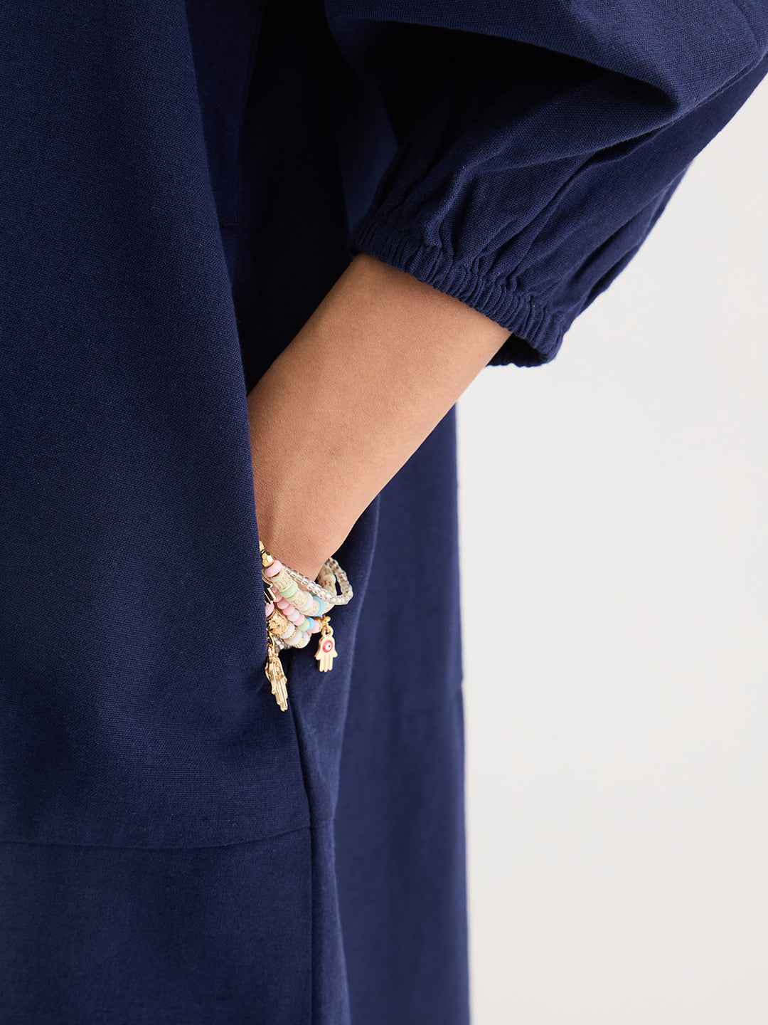 Navy Blue Cotton Linen Mini Dress