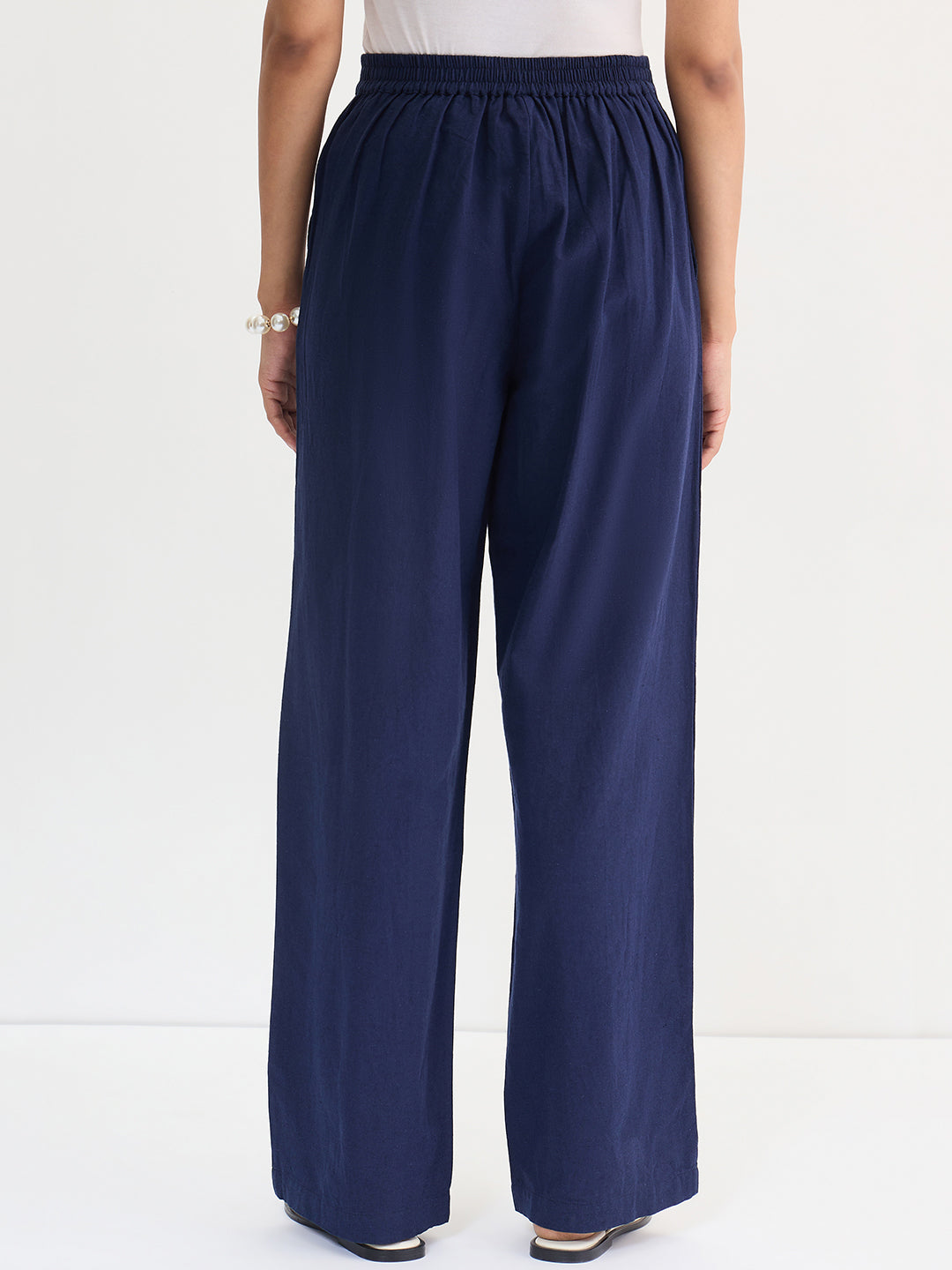 Navy Blue Cotton Linen Straight Pants