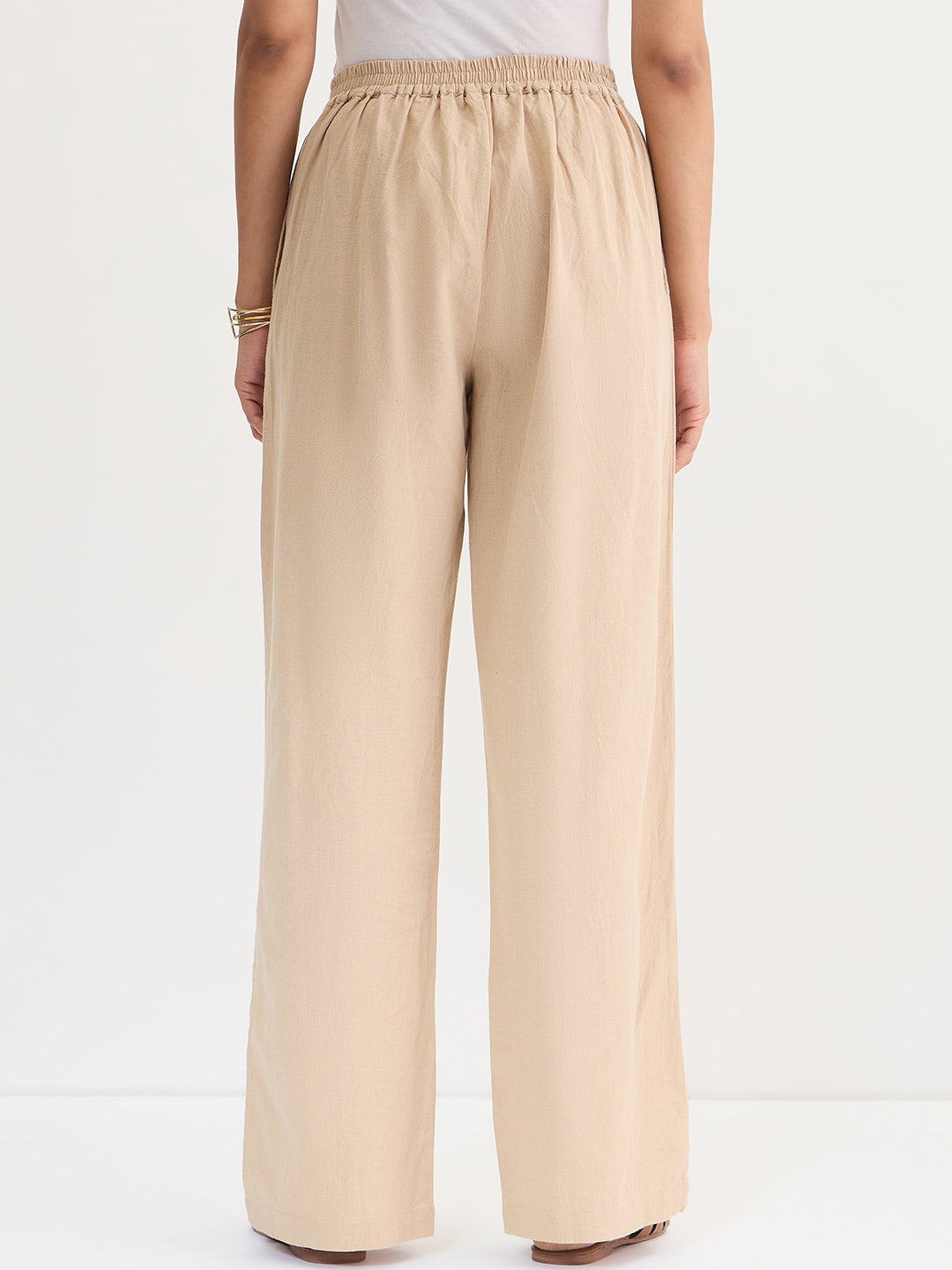 Beige Cotton Linen Straight Pants