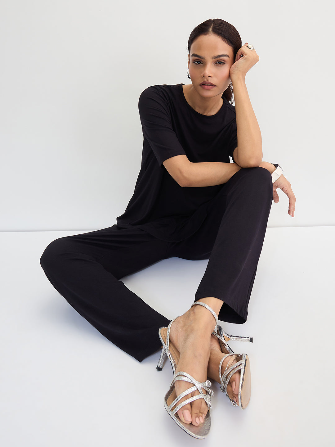 Bamboo Black Knit Asymmetrical Co-Ord