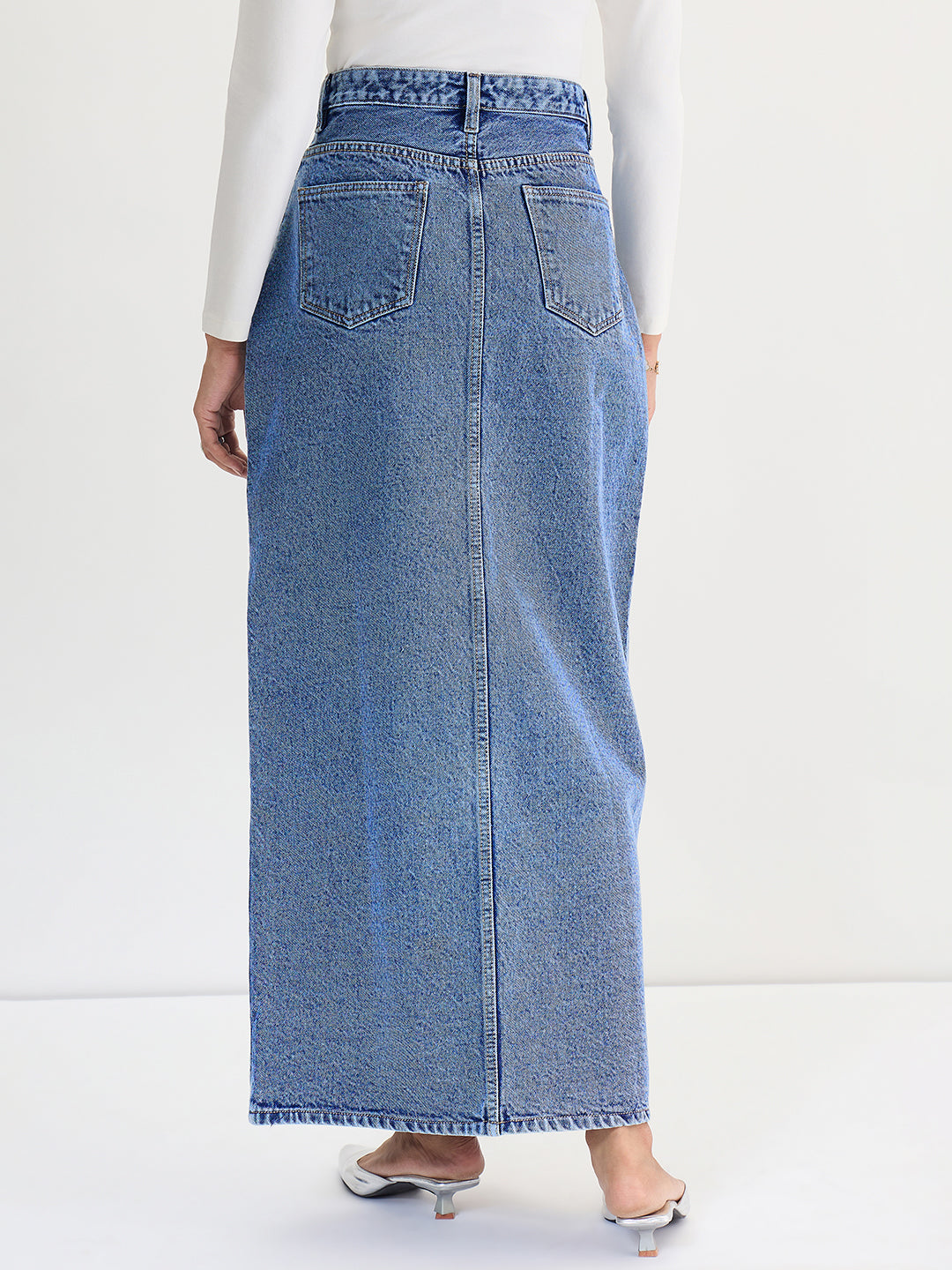 Mid-Blue Denim Maxi Skirt