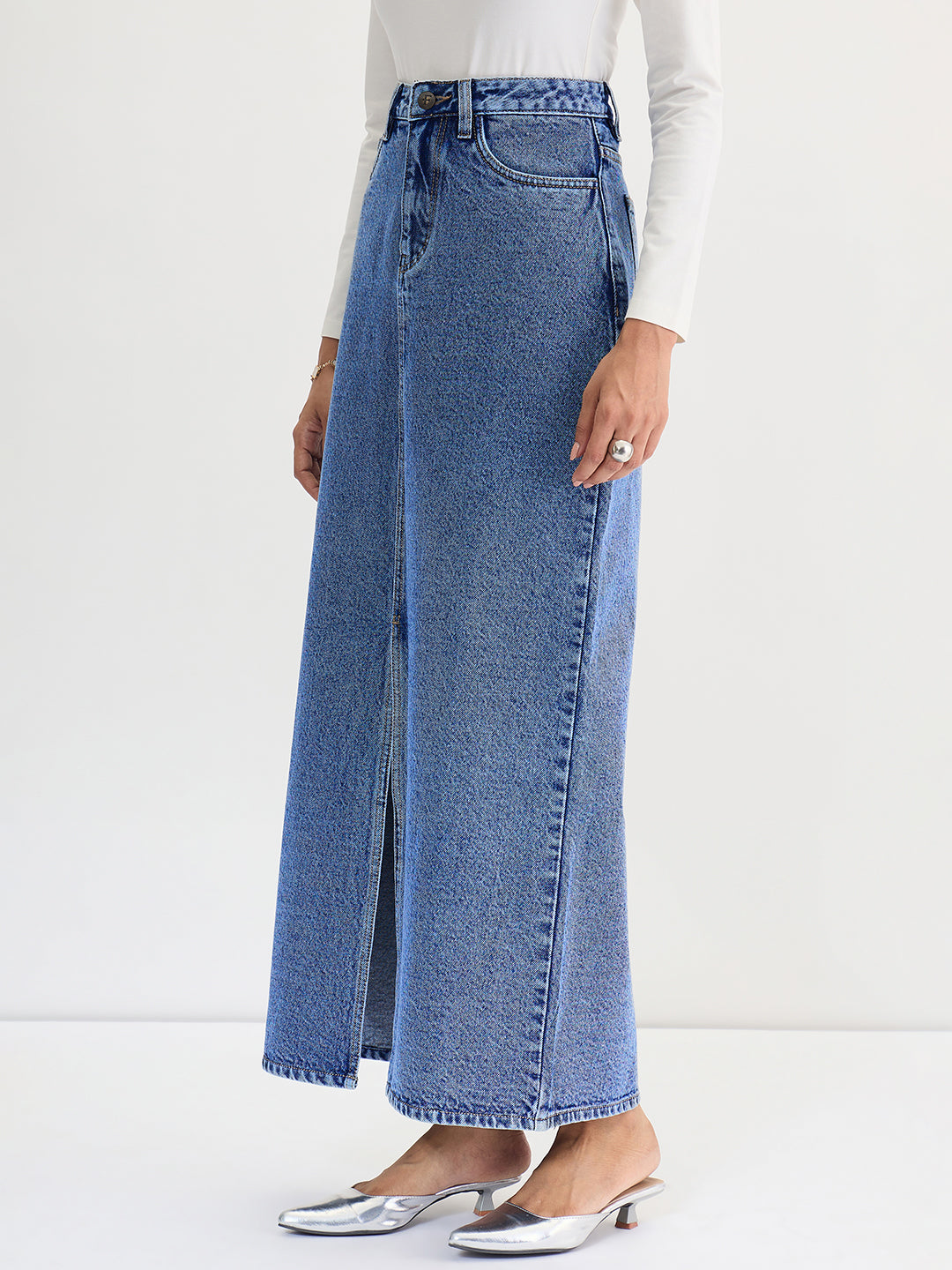Mid-Blue Denim Maxi Skirt