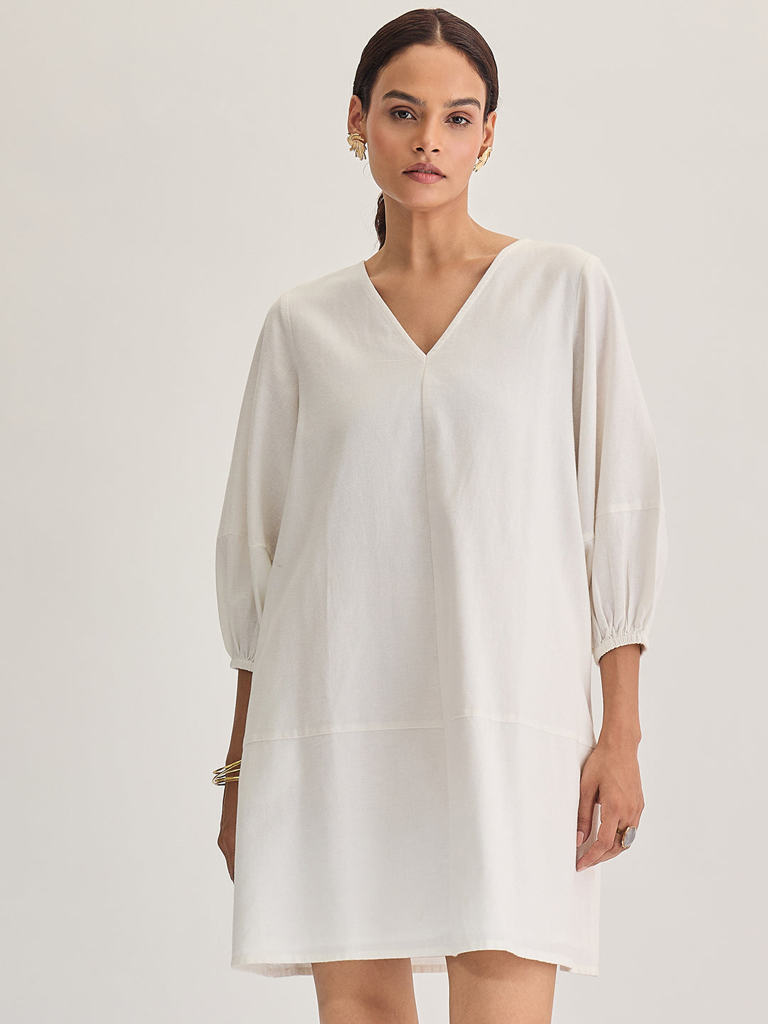 White Cotton Linen Mini Dress