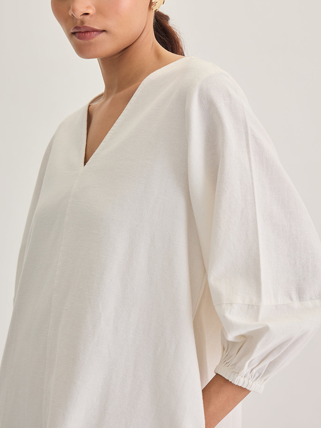 White Cotton Linen Mini Dress