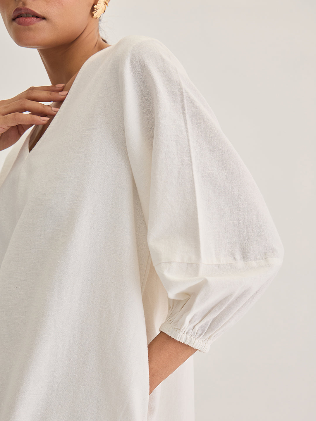 White Cotton Linen Mini Dress